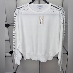 Carmen Marc Valvo Womens Viscose Blend Studded Sweater Top White Size M NWT